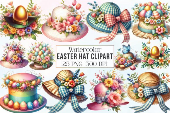 Download Watercolor Easter Hat Clipart PNG Bundle - Watercolor easter Collection