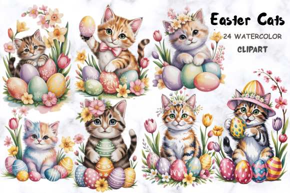 Download Watercolor Easter Cats Clipart - Premium Resources