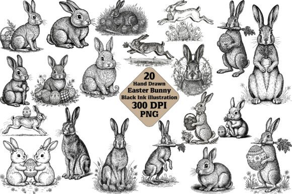 Download 20 Hand Drawn Easter Bunny Vector - Hand drawn easter bunny Collection