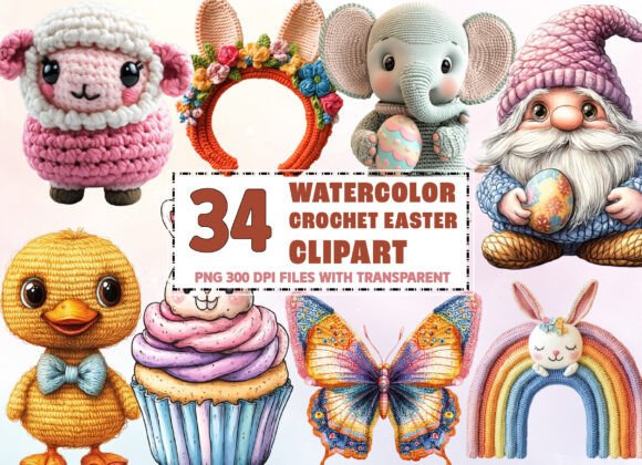 Download Watercolor Crochet Easter Sublimation - Easter sublimation Collection
