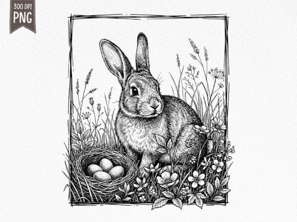Download Hand Drawn Easter Bunny with Eggs PNG - Hand drawn easter bunny Collection