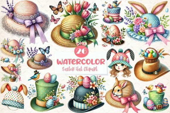 Download Watercolor Easter Hat Clipart Bundle - Watercolor easter Collection