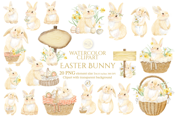 Download Watercolor Easter Bunny Clipart Set - Premium Resources