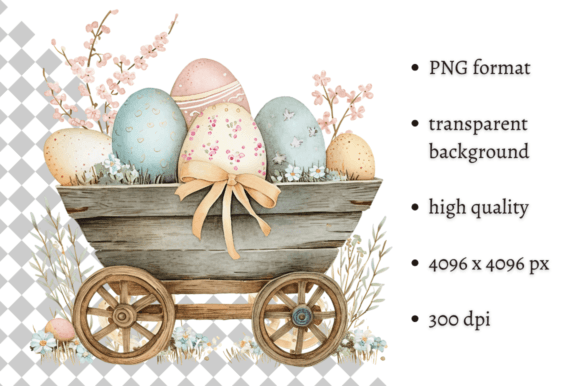 Download Watercolor Easter Eggs Wheelbarrow PNG - Watercolor easter Collection